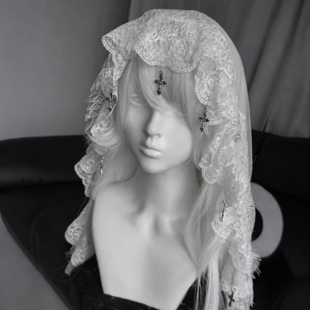 Gothic Style Lolita Tulle Head Cover Black and White Lolita Lace Veil Vintage Wedding Veil Women