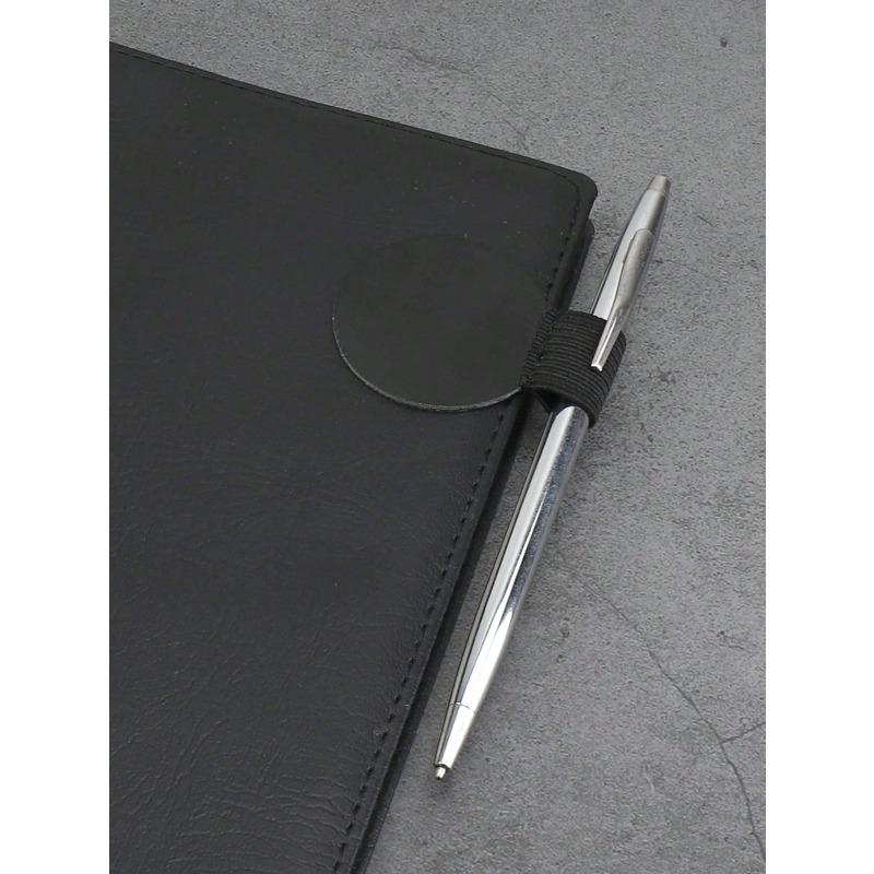 1pc Self-Adhesive Round Pen Holder, Waterproof Leather Surface Portable Pen Clip, Suitable For Home, Office, And School, Notebook Accessory Back
