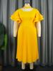 AOMEI Желтые платья трапециевидной формы для женщин с круглым вырезом и короткими рукавами с оборками и высокой талией Плиссированные офисные повседневные повседневные вечерние платья миди Наряды