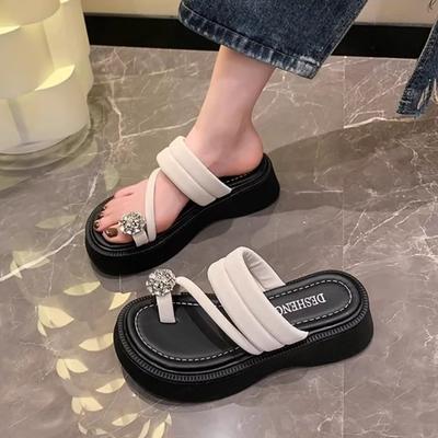 Обувь для женщин 2024 года, летние женские тапочки на платформе с драгоценностями, зеленые сандалии, шлепанцы со стразами, сексуальные толстые шлепанцы со стразами, распродажа