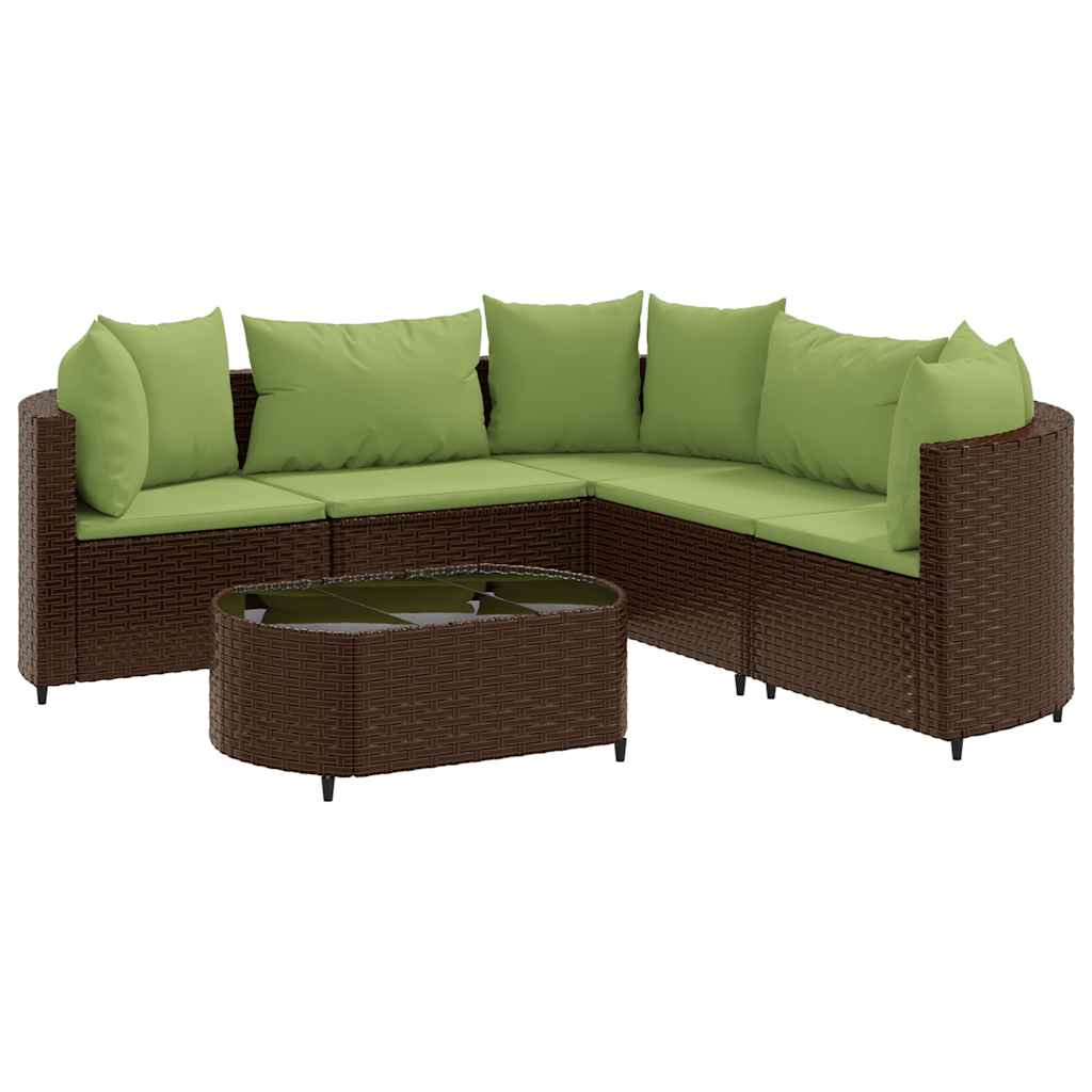 6 piece Garden Sofa Set with Cushions Brown Poly Rattan