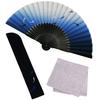 Fan Fan Set with Ayu Blue [Osaka Choseido] Fan, Men's, Fashionable, Business, Bag, Holder, Handkerchief,