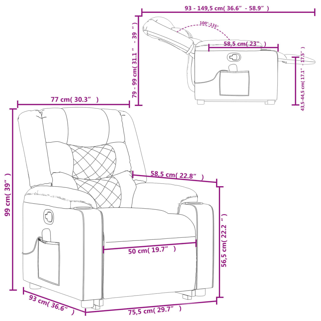 Massage Recliner with Relax Function Artificial Leather Cream