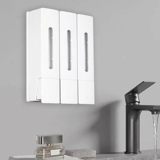 3 Chamber Wall Mounted Soap Dispenser 400ML X 3 No Drill Shampoo
