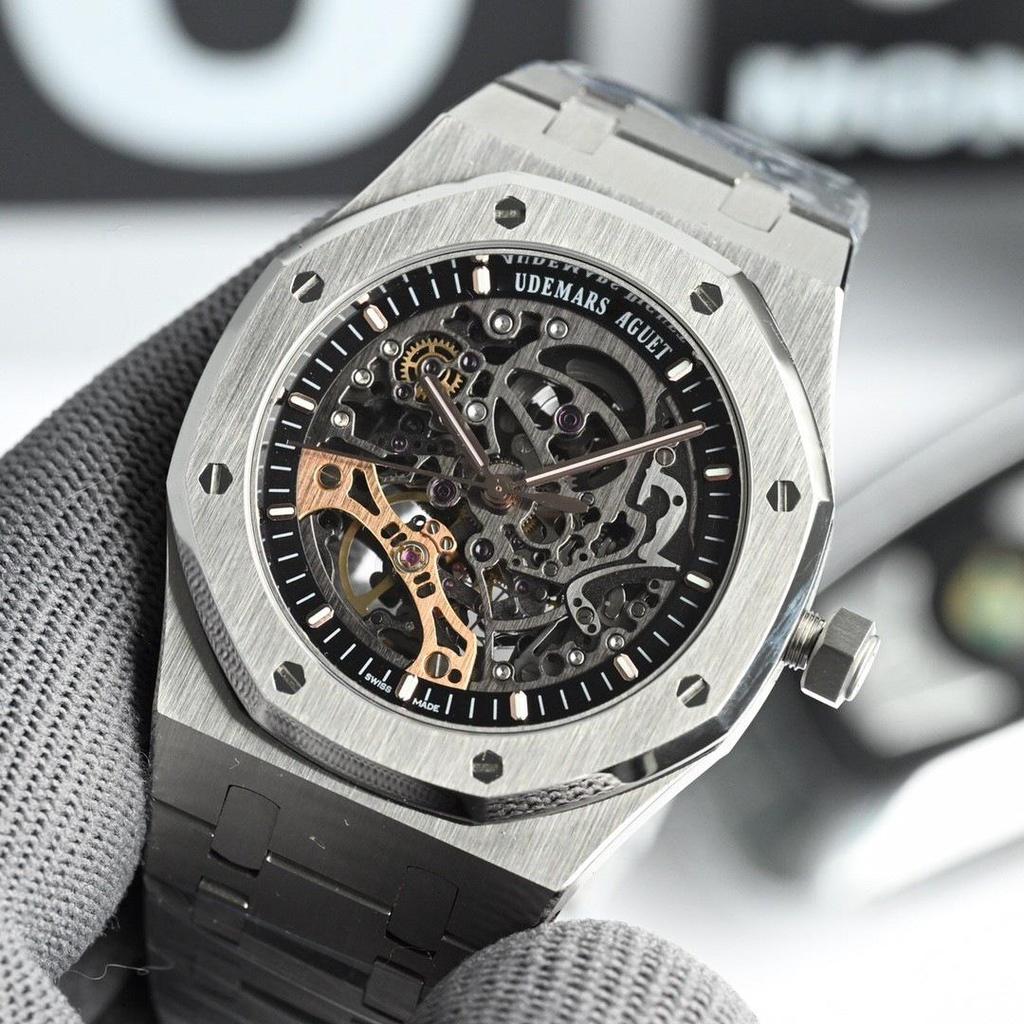 Мужские автоматические механические часы AP Royal Oak 15407, водонепроницаемые, с люминесцентными метками, стальной браслет