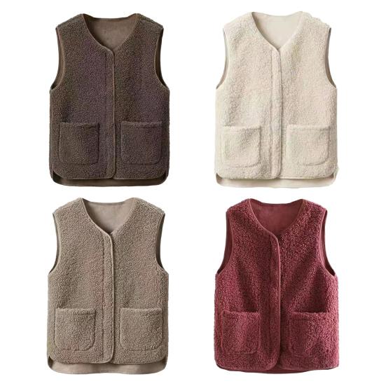 Женский жилет осень-весна с круглым вырезом, толстый флис, карманы, однотонный, без рукавов, застежка-молния, ретро, теплый, для офиса, улицы, дома, отпуска, многослойный жилет
