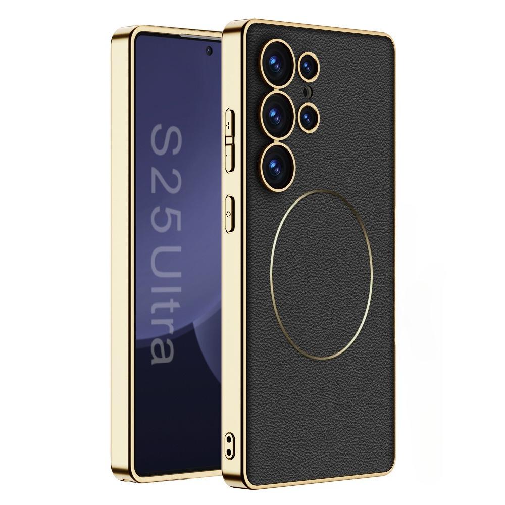 Для Magsafe Магнитный Гальванизированный Чехол для Телефона Для Samsung Galaxy S25 Ultra ПУ Кожа Ударопрочный Защитный Чехол для Телефона