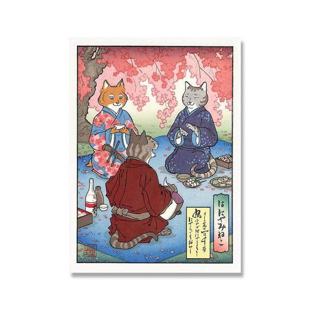 Самурайский кот Ламианская лапша Суши Принт плаката Забавный японский плакат Кошачий ресторан