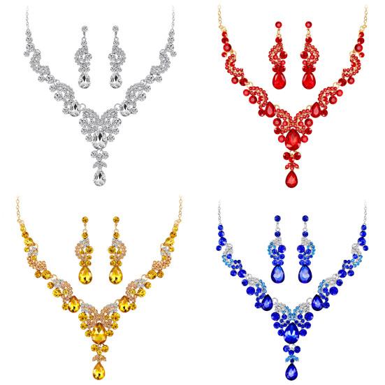 1 комплект ювелирных изделий, ожерелье, серьги, роскошные стразы, изысканное сверкающее ожерелье с подвеской в ​​тон, длинные висячие серьги на шею невесты
