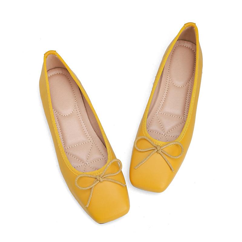 Casual Ballerina Flats for Women Comfortable Ballet Flats Closed Square Toe Non-Slip Work Dressy Shoes Women's Lightweight PU Leather Walking Shoes