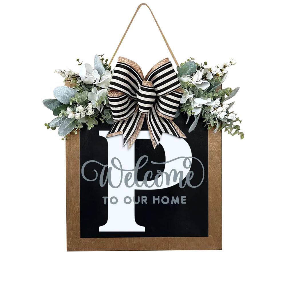 New Surname Year Round Front Door Wreath, Front Door Welcome Sign, 26 Letter Wreath With  Wreath And Bow