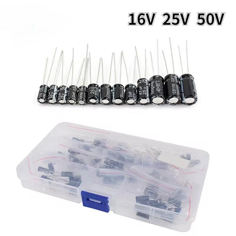120pcs Electrolytic Capacitor 12 Values 1uF-470uF DIP Electrolyte Capacitors 16V 25V 50V Aluminum Electrolytic Capacitor Kit