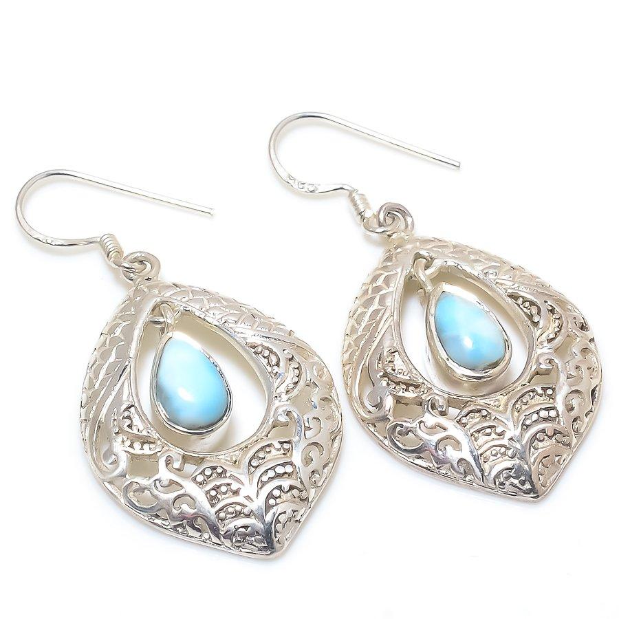 Серьги из чистого серебра 925 пробы с драгоценным камнем Natural Republic Ларимар 1,50 дюйма l6S20