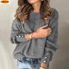 New Arrival Buttoned Women's Knit Sweater Loose Round Neck Casual Pullover