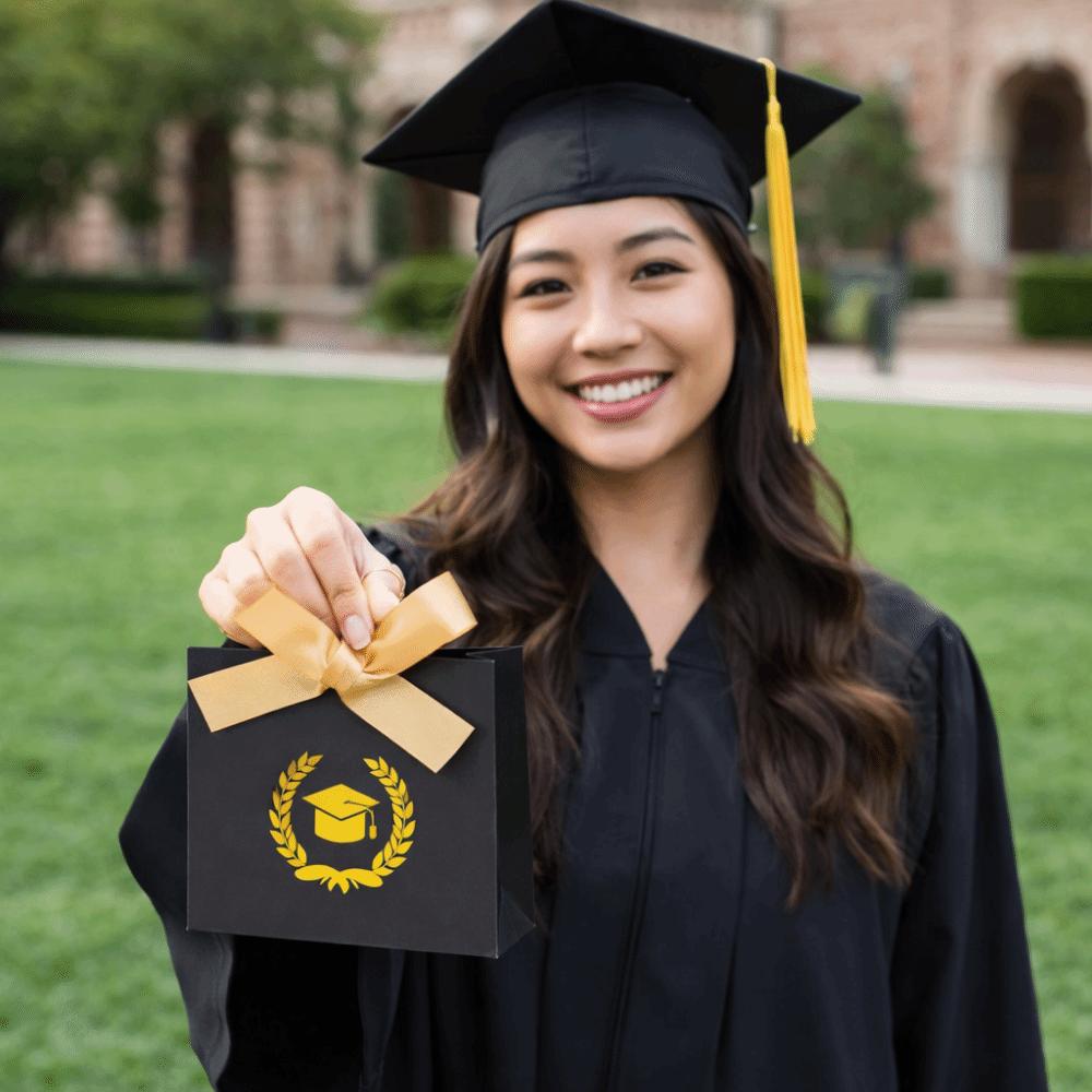10 шт. Складные пакеты для выпускного с позолоченным узором, Черная коробка для конфет на выпускной, Экологичная бумажная подарочная коробка на выпускной