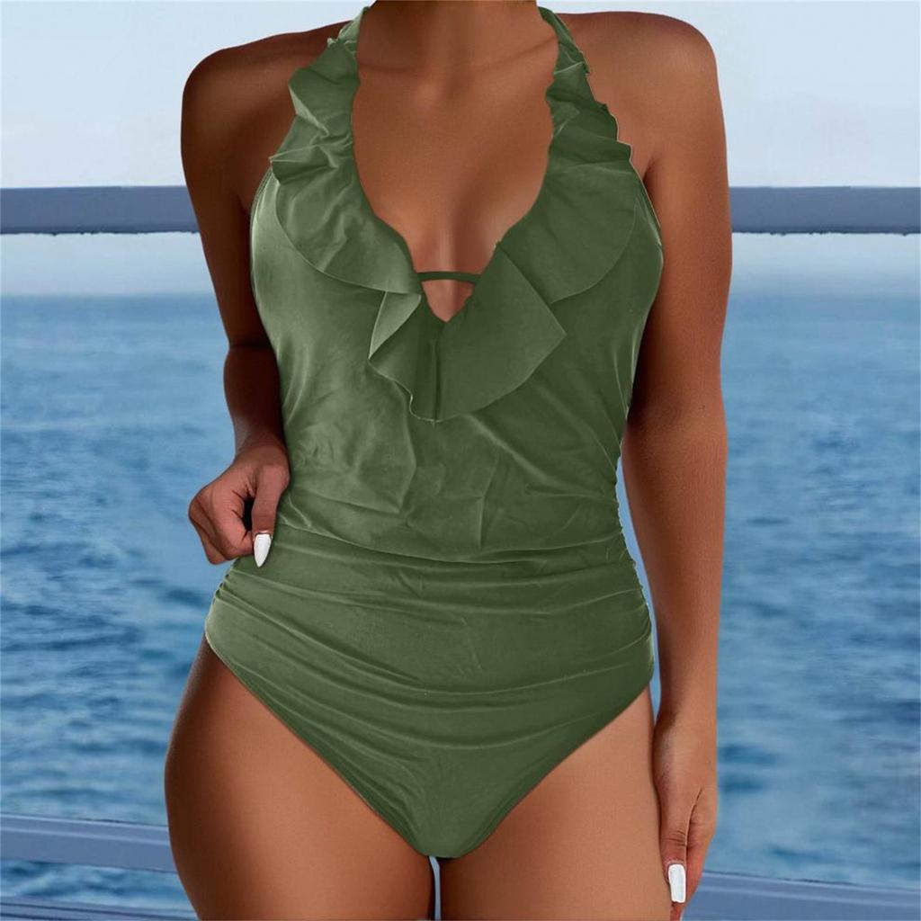 Женский цельный модный бикини однотонный сексуальный с бюстгальтером без стального бюстгальтера купальник