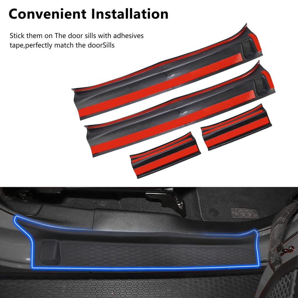 4 шт. резиновые накладки на пороги дверей для Jeep Wrangler 2018-2024 JL JLU Gladiator JT 4-дверные аксессуары детали протекторы порогов дверей