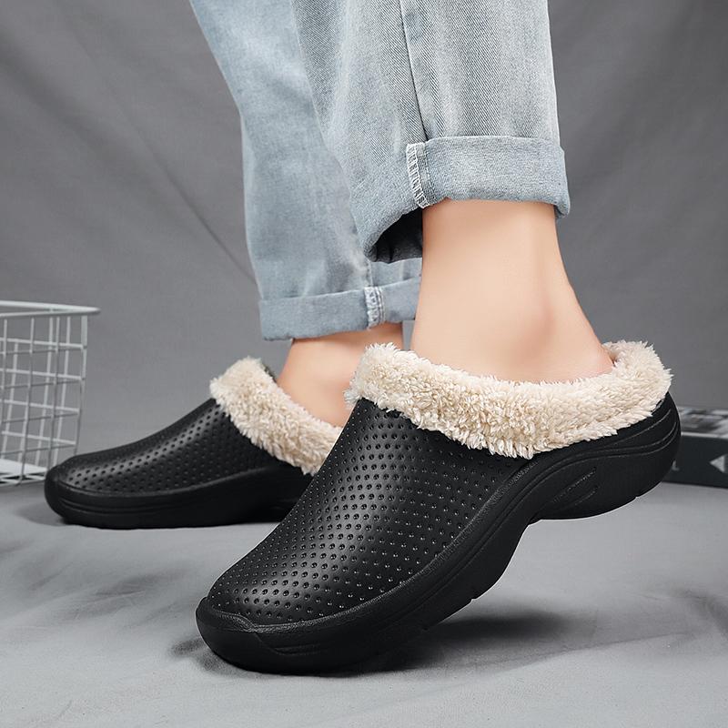 Fashion Men's Clogs Short Plush Slippers Winter Fashion Hole Shoes Beach Sandal Indoor House Flat Shoes Lightweight Soft Bathroom Slide