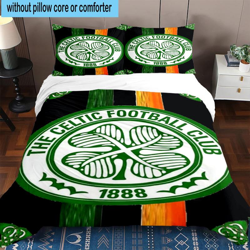 3pcs Celtic Football Club Crest Printed Bedding Set Duvet Cover Closure Includes 1 Duvet Cover & 2 Pillowcases Bedding Sets Home Decor Gifts