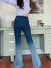 Denim Vintage Contrast Color Flare Pants Women Japanese Sweet Bow Elegant Jeans Female Korean Style Open Fork Casual Jeans 2024