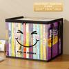 Large Square Book Storage Bag PVC Transparent Lid Design Storage Box Zipper Joyful Face Pattern Organizer Bin Home Organization