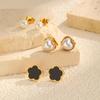 Three-piece Set of Stud Earrings for Women,Stainless Steel Imitation Pearl Heart Shape Flowers Earrings, Geometric Jewelry Gifts