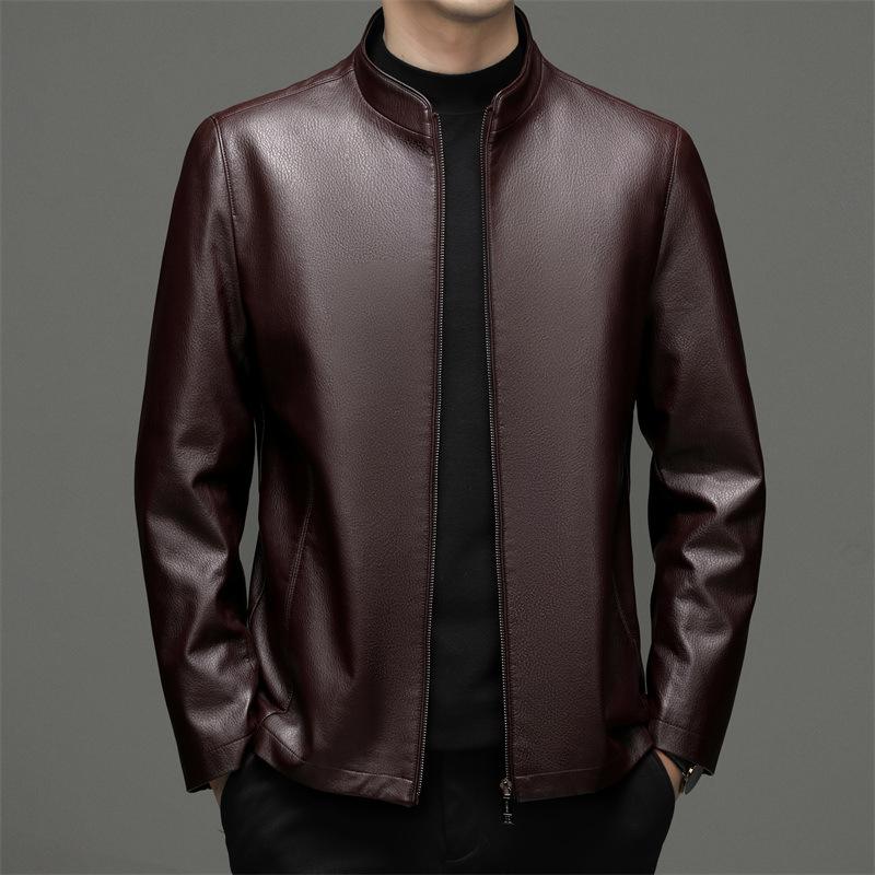 Весенне-осенняя новая кожаная куртка для папы, мужская повседневная бархатная утолщенная куртка из натуральной овчины