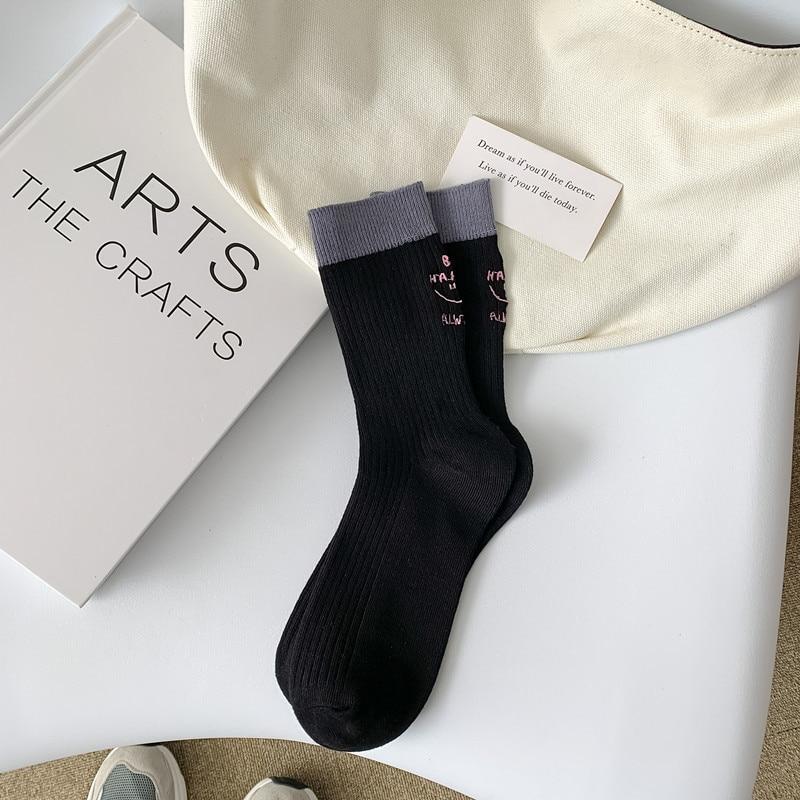 Забавные носки с вышивкой букв, женские повседневные модные уличные носки в стиле Харадзюку, хлопковые вязаные эластичные спортивные длинные носки для девочек