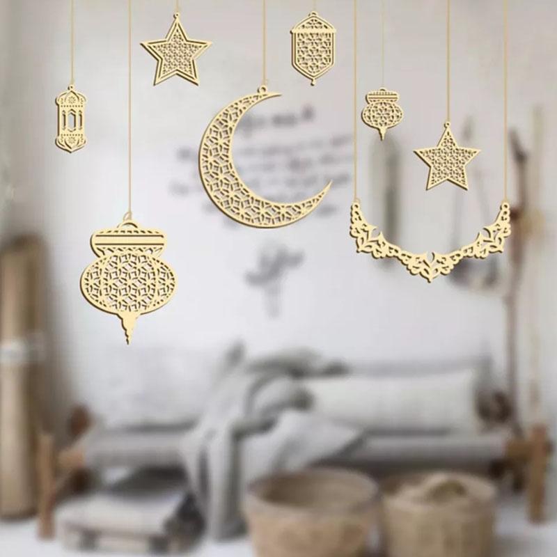 8 X Ид Рамадан Фонарь Мубарак Украшение Мусульманская Исламская Вечеринка Деревянный Подвесной Декор