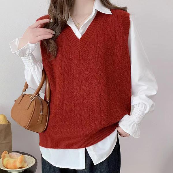 WTEMPO Свитера без рукавов в стиле преппи, трикотажные женские однотонные повседневные свитера с V-образным вырезом, трикотажные жилеты