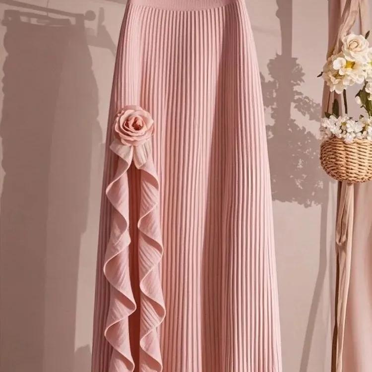 Women's Fall/Winter High-Waisted Slimming French Ruffled Asymmetric A-Line Skirt Elegant Mid-Length Skirt