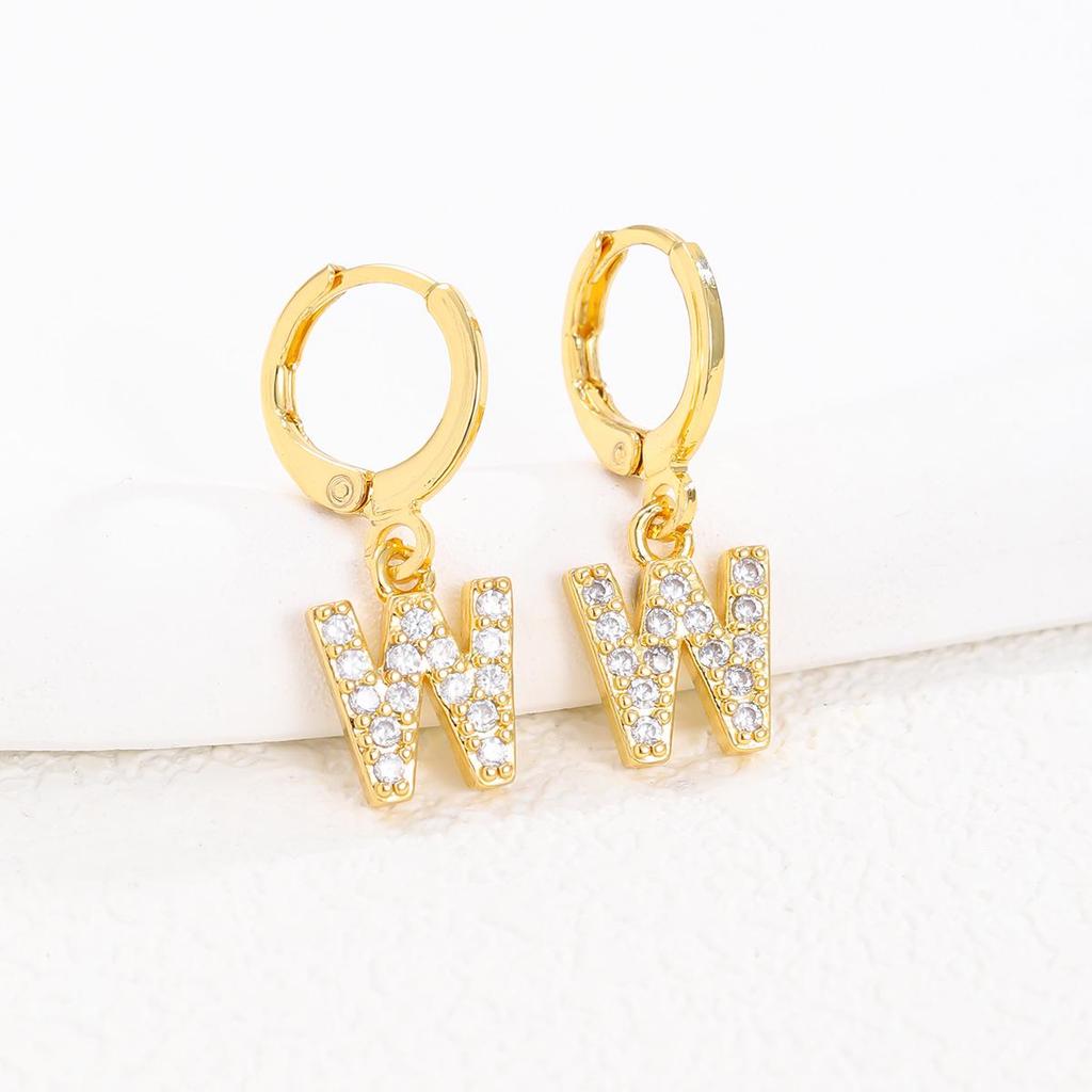 Европейская и американская мода Позолоченные серьги-пусеты с цирконом в виде букв для женщин