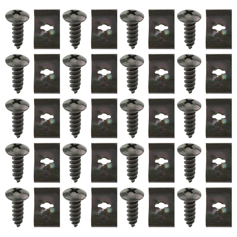 20Pcs Metal U-Type Clip with Screw Auto Interior Trim Panel Fastener Fitting Screw Clamp Retainer for Fender Liner Splash Guard