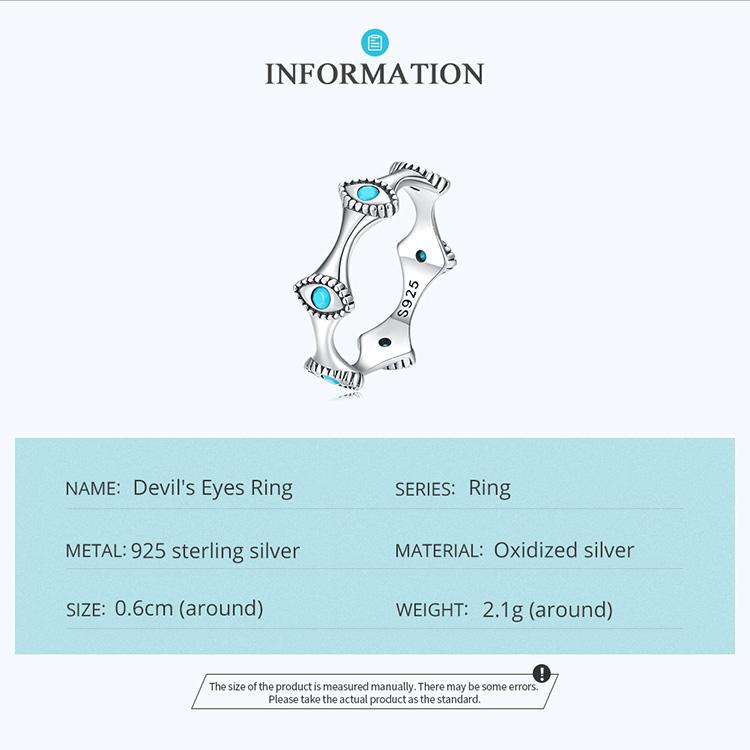 WOSTU Кольцо «Глаза дьявола» из стерлингового серебра 925 пробы для женщин, размеры 6-8, модный свадебный подарок, кольца вечности, бирюзовые Anillos
