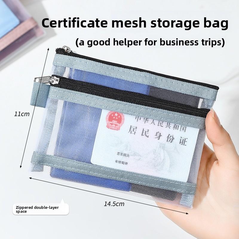 Double-layer Mesh Storage Bag, ID Card Storage Bag, Five-color Zipper Bag for ID Cards and Passports, Portable Small Card Case for Bank Cards