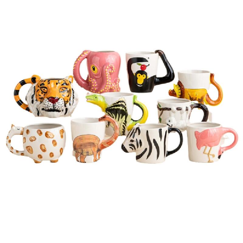 Hand Drawn 3d Ceramic Animal Water Cup Tiger Flamingo High-Value Creative Design Dining Table Items Ceramic Water Cup Gifts