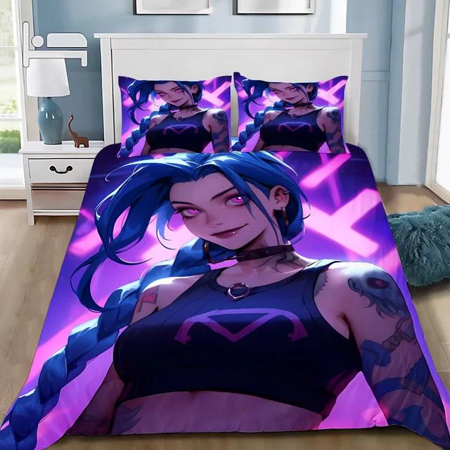Hot Anime Arcane BeddingSet 3D Print LOL Jinx Adult Boy Girl Bedroom Decoration Duvet Cover Set Single Double Size Bed Linen