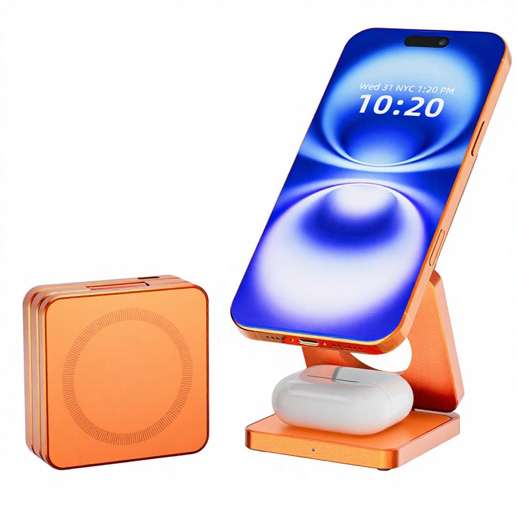 3-in-1 Folding Magnetic Wireless Charger 25W 9V/2A Model Iw31 for Mobile Phone Headphones Watch with Desktop Stand