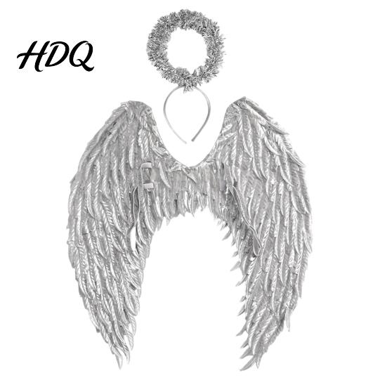Christmas Angel Costume Wings for Kids Feathered Wing Dress Up Halloween Cosplay Accessory Fancy Dress Party Performance Dark Guardian