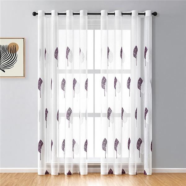 Современные короткие прозрачные шторы с вышивкой листьев для гостиной, спальни, детские оконные тюлевые шторы, жалюзи, вуаль, шторы