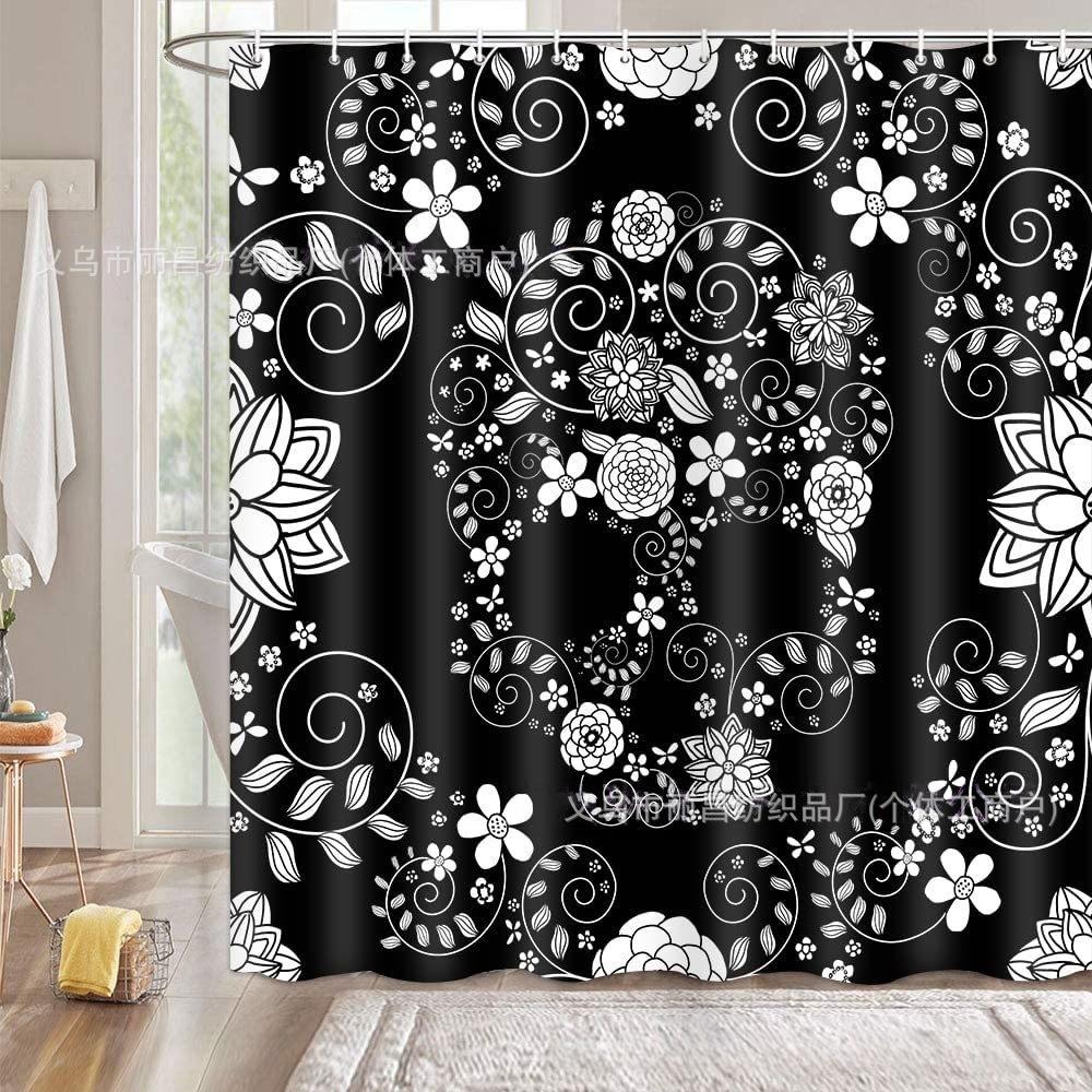 Nordic Simple Watercolor Floral Shower Curtain, Thickened Waterproof Modern Minimalist Digital Printing