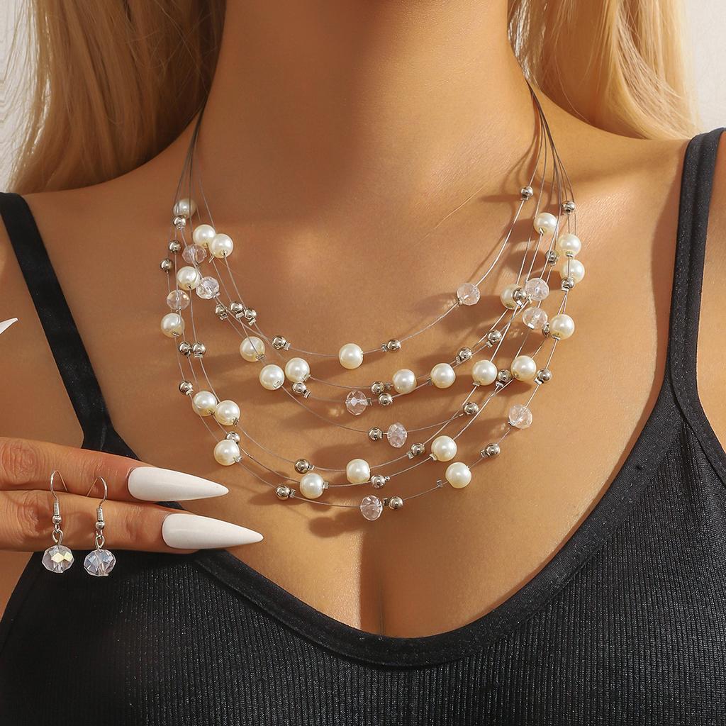 Преувеличенное богемное бирюзовое хрустальное многослойное ожерелье серьги ретро стиль костюм женский