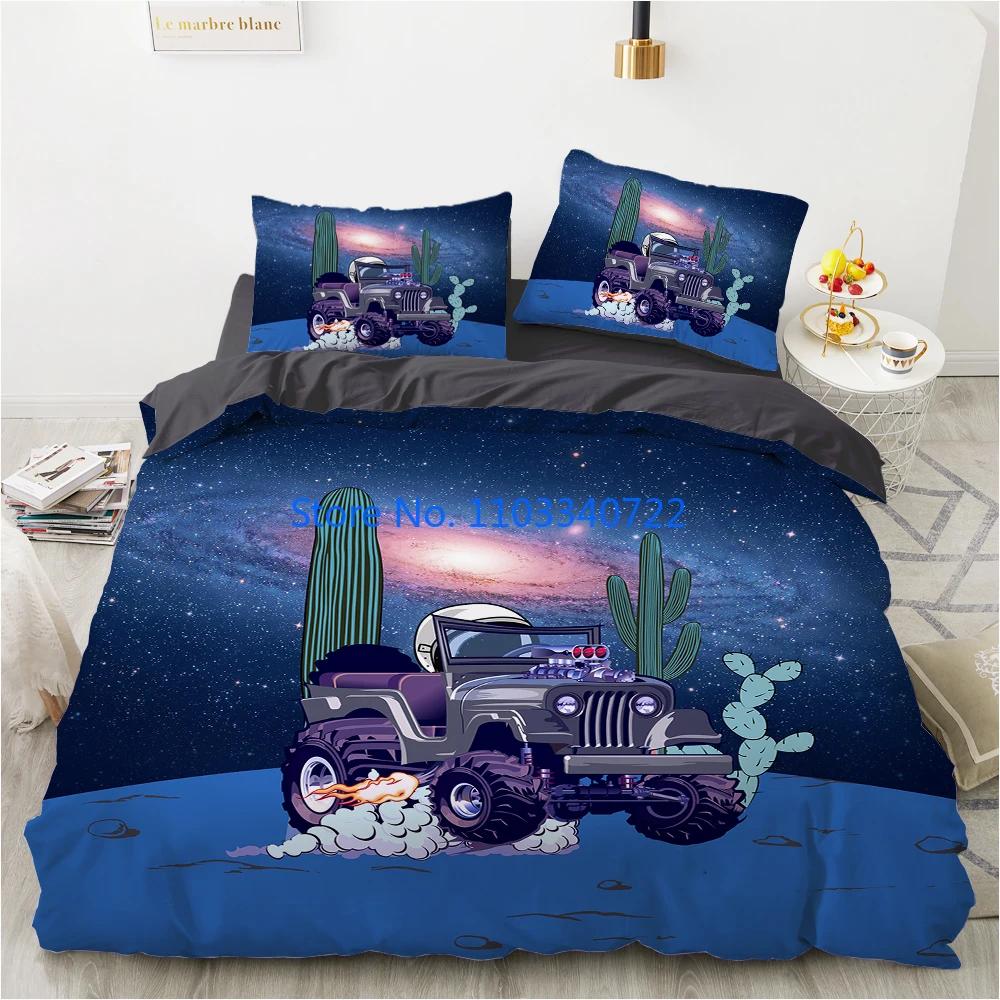 Cartoon Car King Queen Duvet Cover Cute Red Toy Sports Cars Bedding Set Kids Police Car Fire Truck Bedclothes Children Bedroom