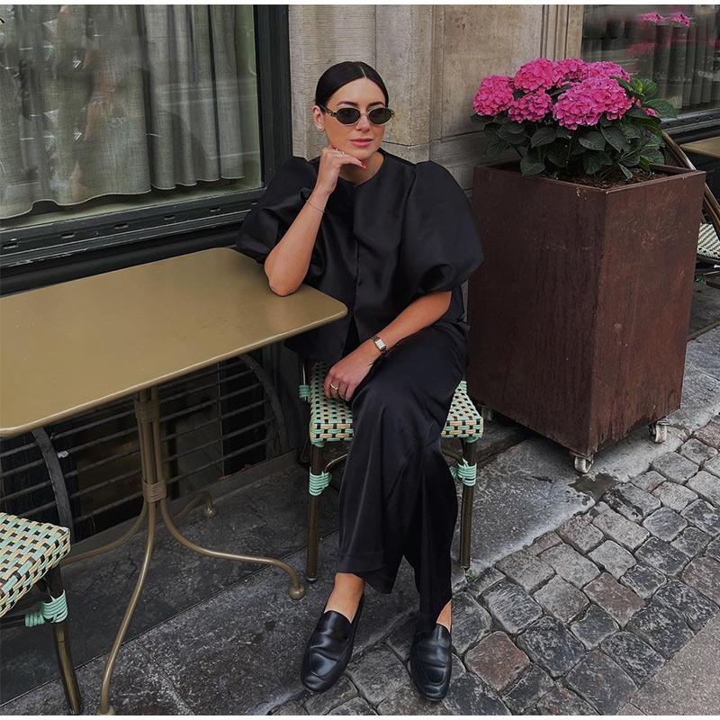 Women's Blouse Top with Puffe Sleeve Solid Satin Shirt New Spring Summer Female Sleeves O Neck Loose Short Shirt Female Blouses