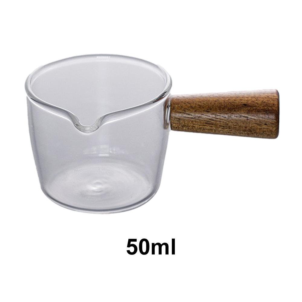 50/100ml Wood Handle Glass Espresso Measuring Cup Milk Cup Multi-functional Kitchen Measure Mug Coffee Supplies Clear