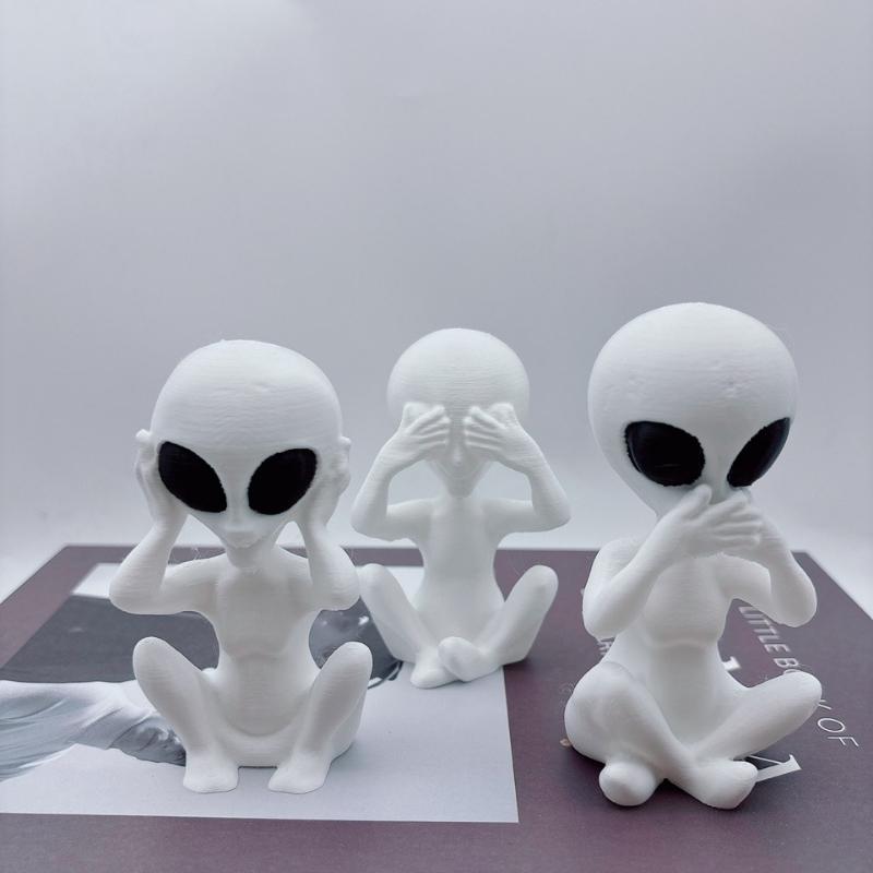 3D-печатные инопланетные украшения, Не слушай, не смотри, не говори, Причудливые статуэтки инопланетян, Фантастические украшения для космической комнаты