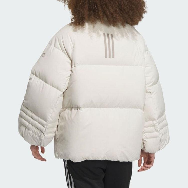 Adidas 600 Fill Back Three Stripes Printed Stand Collar Long Sleeve Down Jacket Women Outerwear Beige IL8912