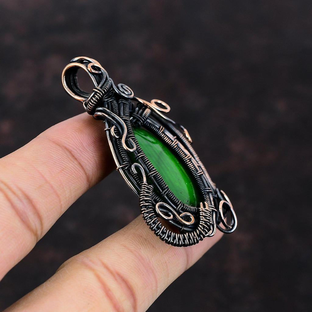 Кулон из зеленого огненного лабрадорита, медная проволочная обертка, драгоценный камень, медные украшения, подвеска ручной работы, подарок на помолвку, изящные проволочные обертки