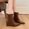 Остроносые ботильоны на танкетке с задней молнией, осень 2025, новая коллекция, европейский и американский простой и милый дизайн, короткие ботинки