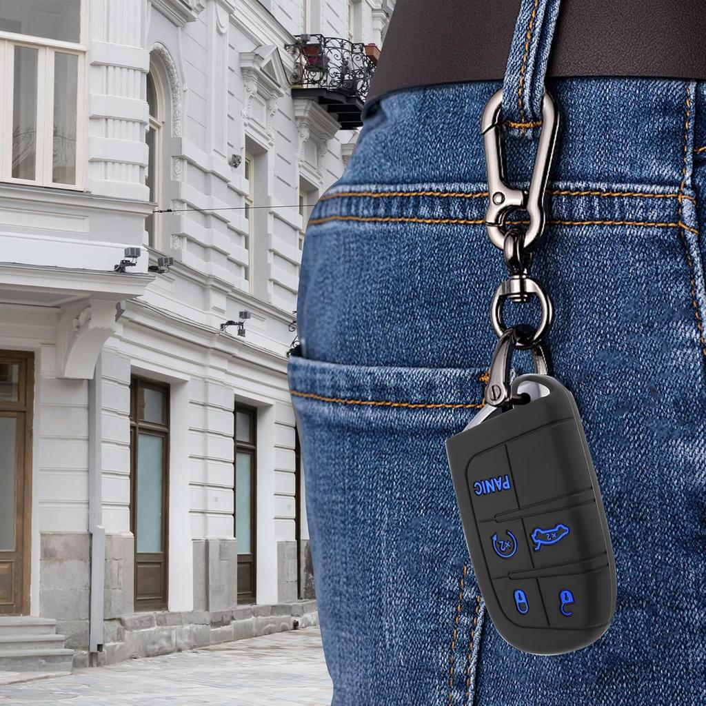 5 Buttons Car Key Fob Cover,Key Fob Case Car Accessories Compatible with Jeep Dodge Chrysler (Blue)
